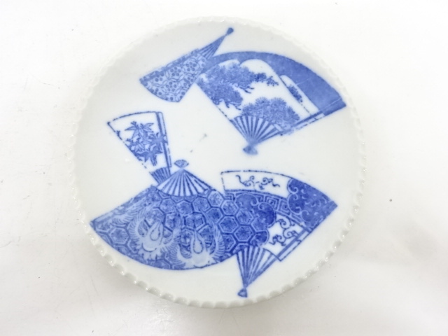 古伊万里　瀬戸印判手　扇六寸皿